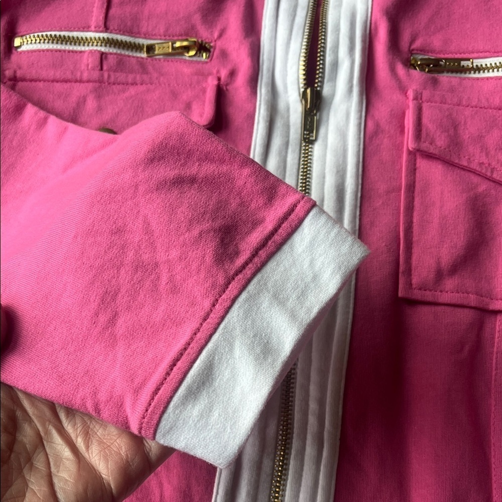 Roaman's Pink Utility Jacket with Gold Details Just Lovely and Ladylike - Picture 7 of 14